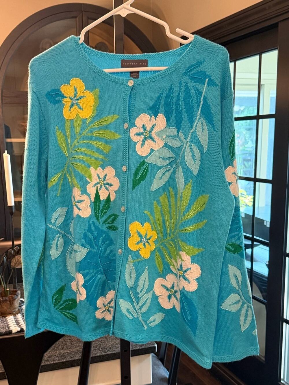 Northern Isles NWT Vintage Women's palm Floral Embroidered Cardigan Sweater XL